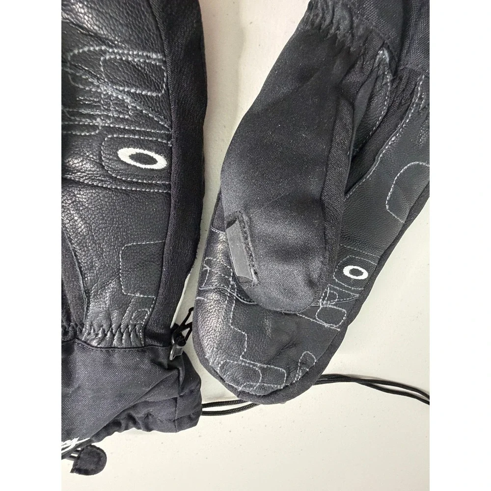 Oakley Womens Black White Leather Ski Snowboard Mittens Lady M‎